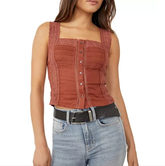 Free People Maggie Lace Tank Top in Coconut Shell - Picture 2 of 8